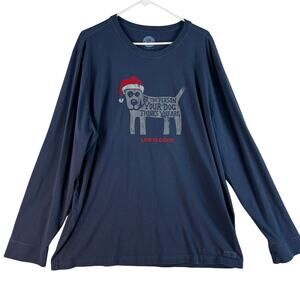 Life is Good Mens Crusher Tee 2XL Navy Santa Dog Be The Person Christmas
